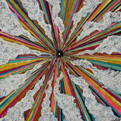 Mixed media - marker, pen, ink, gold acrylic paint, 'Untitled', 4"x4"