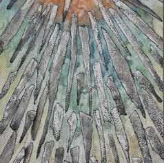 Mixed media - watercolor, ink on board, 'The Rising', 7"x5"