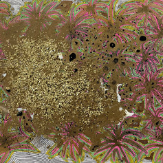 Mixed media - ink, acrylic paint, marker, glitter on board, 'Beauty In The Chaos', 8"x10"
