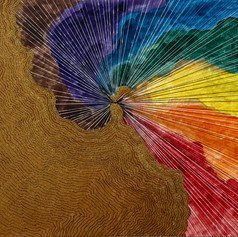 Mixed media - watercolor, ink, marker, acrylic paint, glitter paint on board, 'The End', 8"x10"