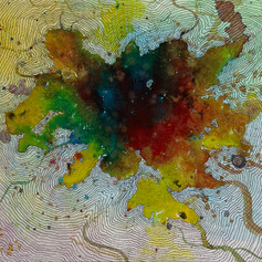 Mixed media - watercolor, ink, glitter, acrylic paint on board, 'Summer 2019', 8"x10"