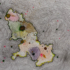 Mixed media - watercolor, ink, gold marker, glitter, 'Layers', 8"x10"