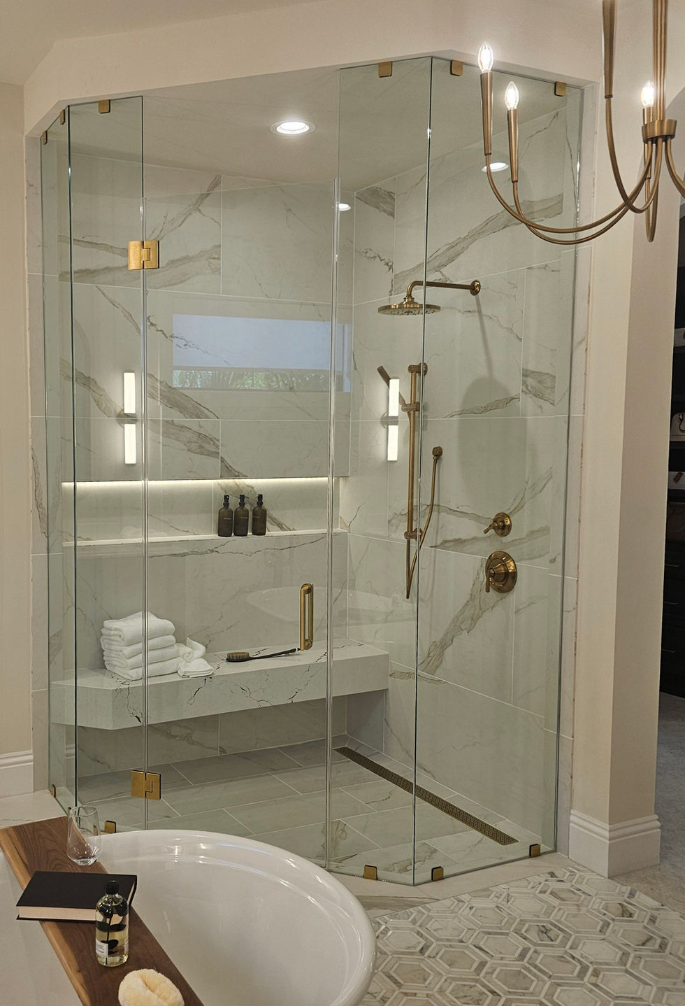 Brushed Gold Various Height NeoAngle Shower to Ceiling.jpg