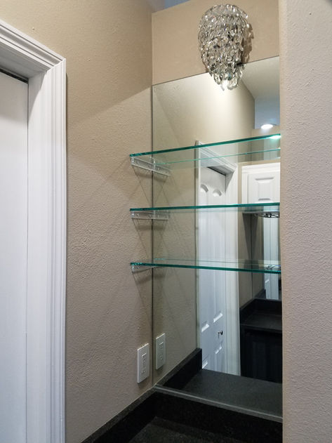 Glass Shelving on Acrylic Brackets with Mirror