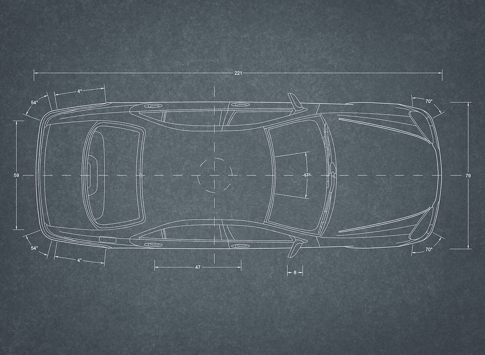 Skizze Auto Ansicht von oben