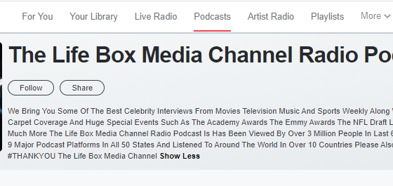 The Life Box Media Channel Radio Podcast Is Excited To Now Be On    
I-Heart Radio