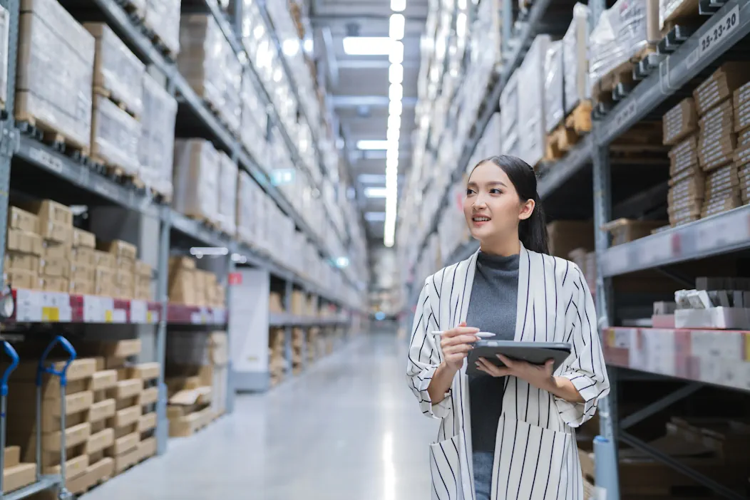 woman in a warehouse