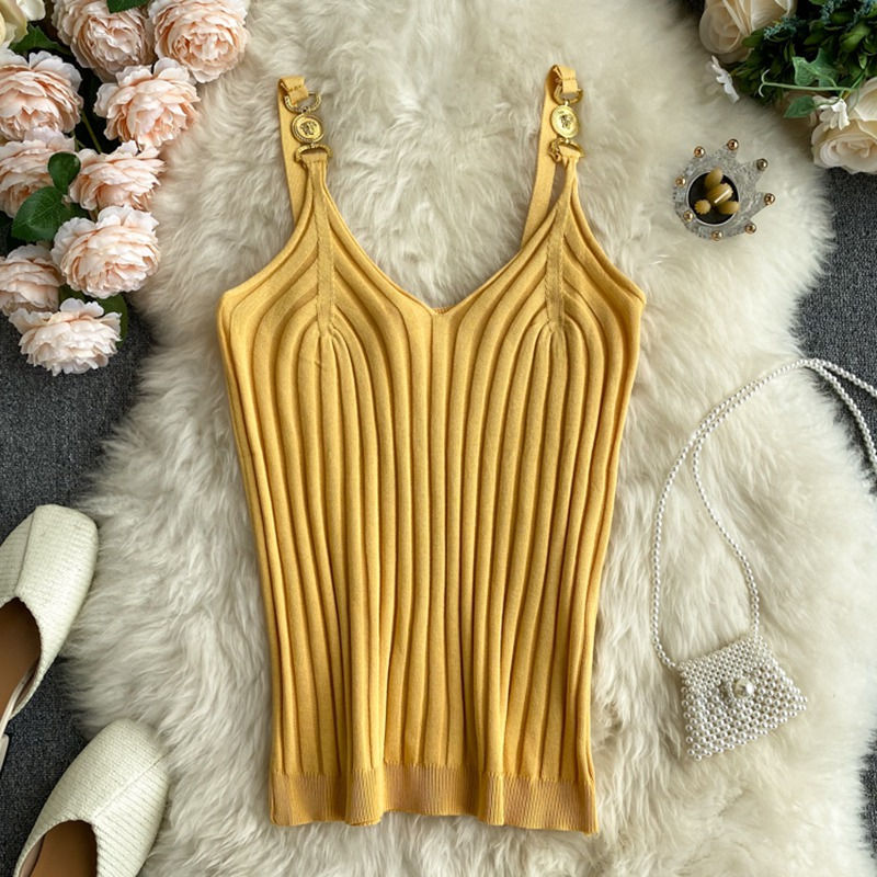 Thumbnail: V-neck Summer Off-Shoulder Solid Color Women's Tank Top
