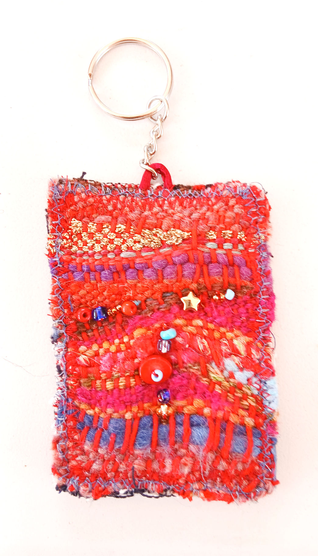 Porte-clés textile bohème, fabriqué à la main, upcycling