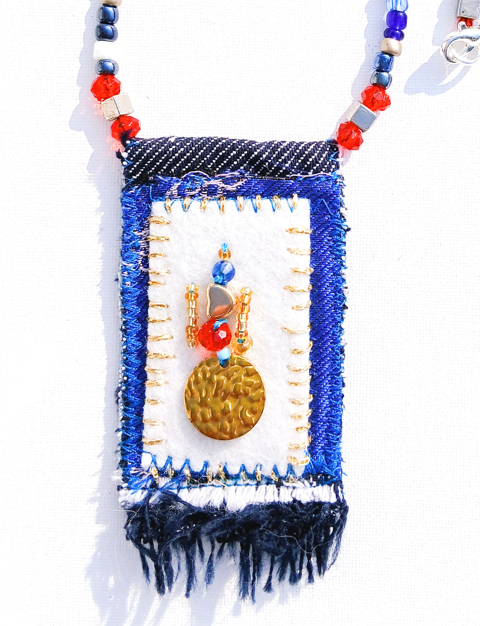 Collier textile bohème, fabriqué à la main, upcycling