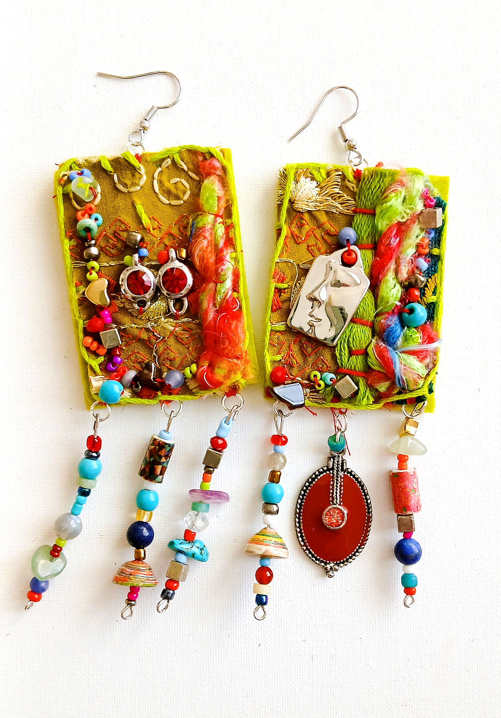Miniature : Boucles d'oreille bohème, fabriquée à la main, upcycling