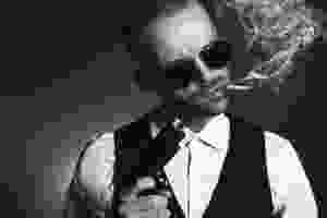 Villain with gun, cigarette, and dark glasses