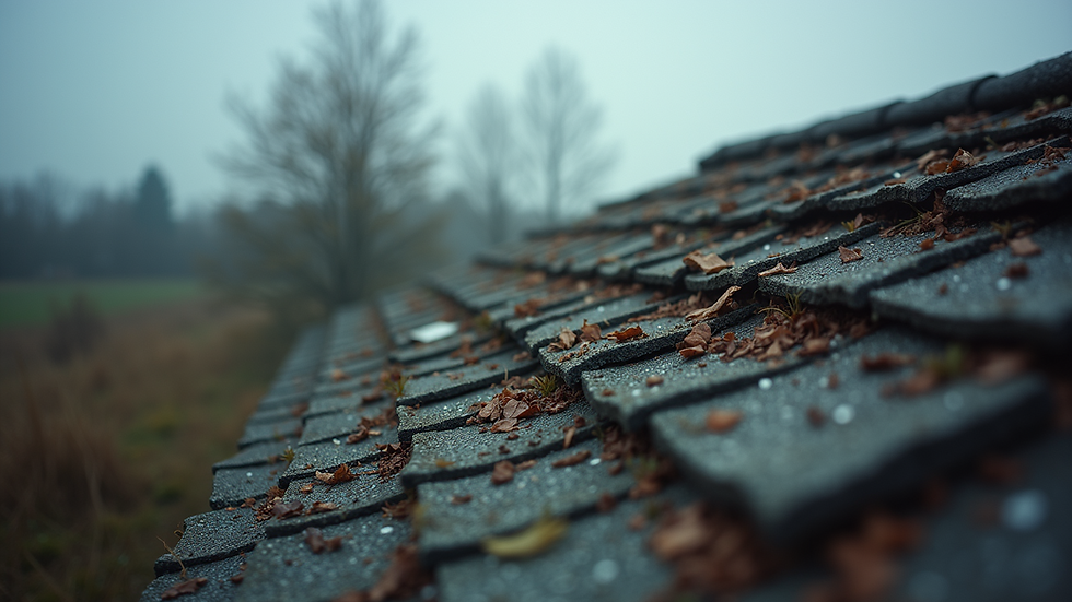 High angle view of a damaged roof after severe weather