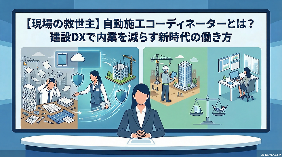 建設業ニュースを読み上げるキャスターのイラスト