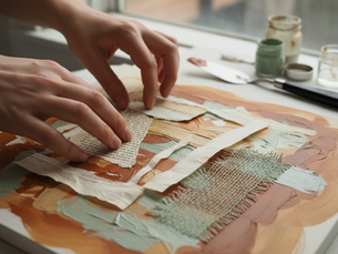 hands placing collage papers