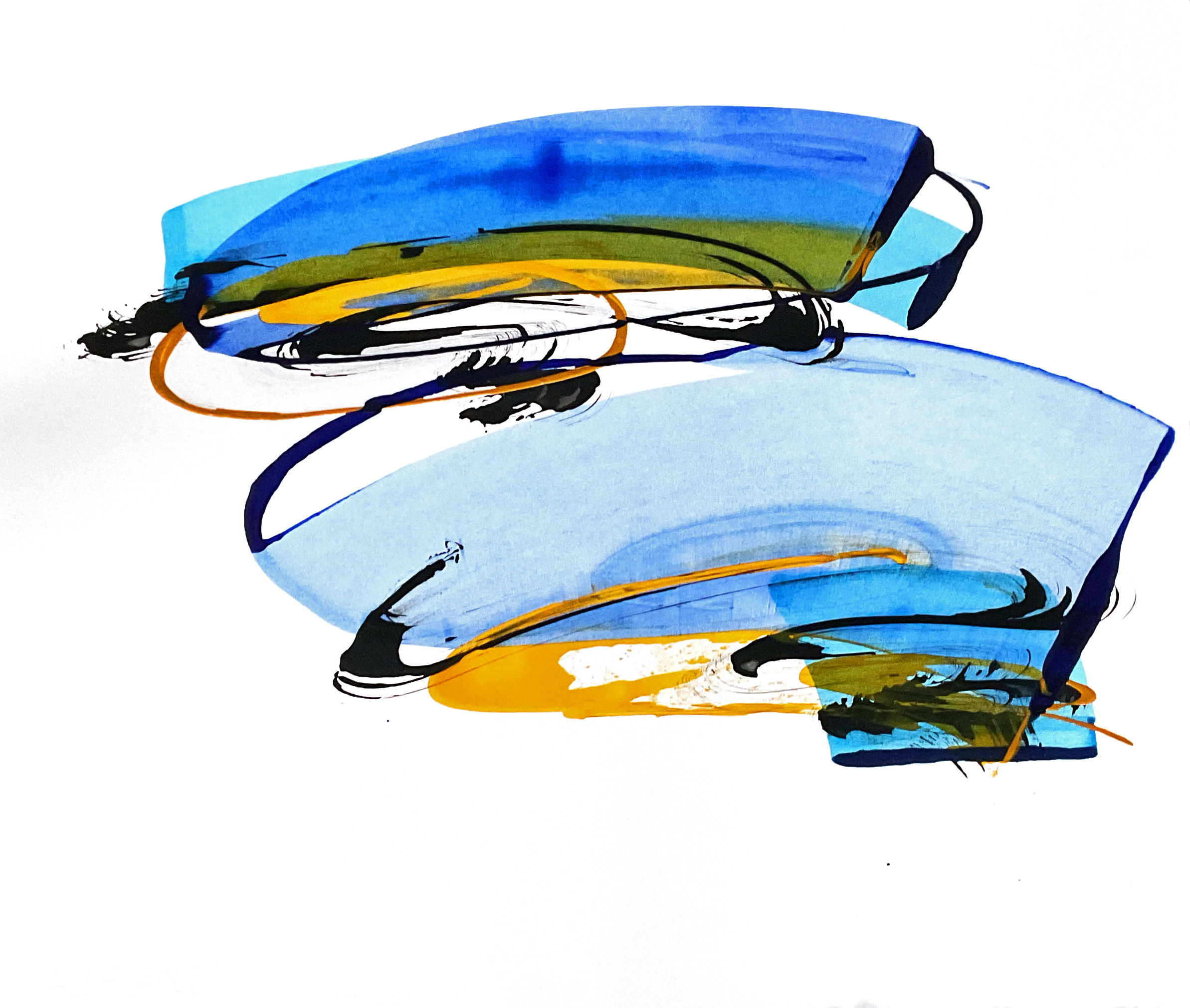 Peinture sur papier G-8 2024 acrylique encre chine 17,75x36po-40x45cm