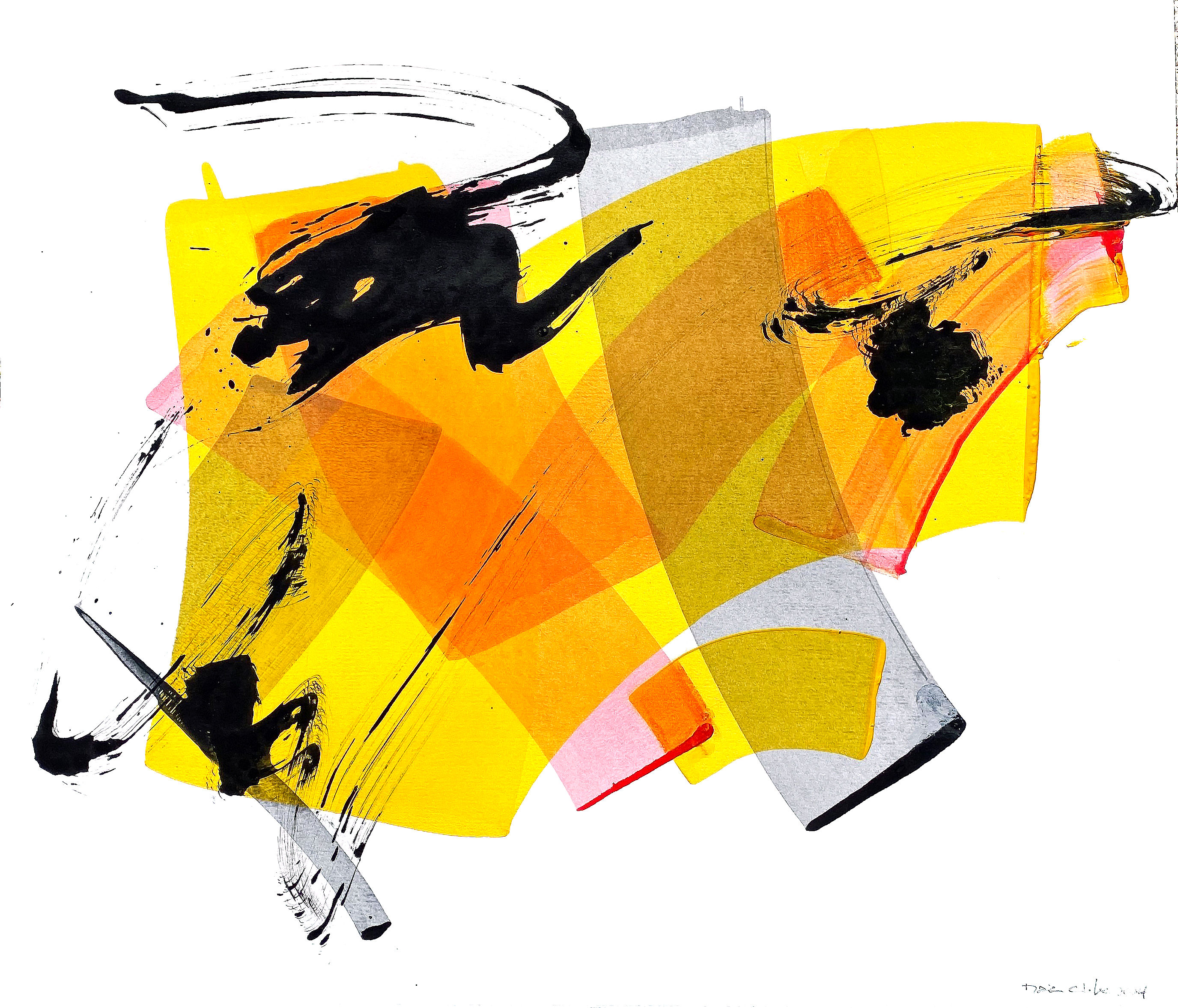 Peinture sur papier G-2 2021 acrylique + encre de chine 15x18 po - 38x46cm