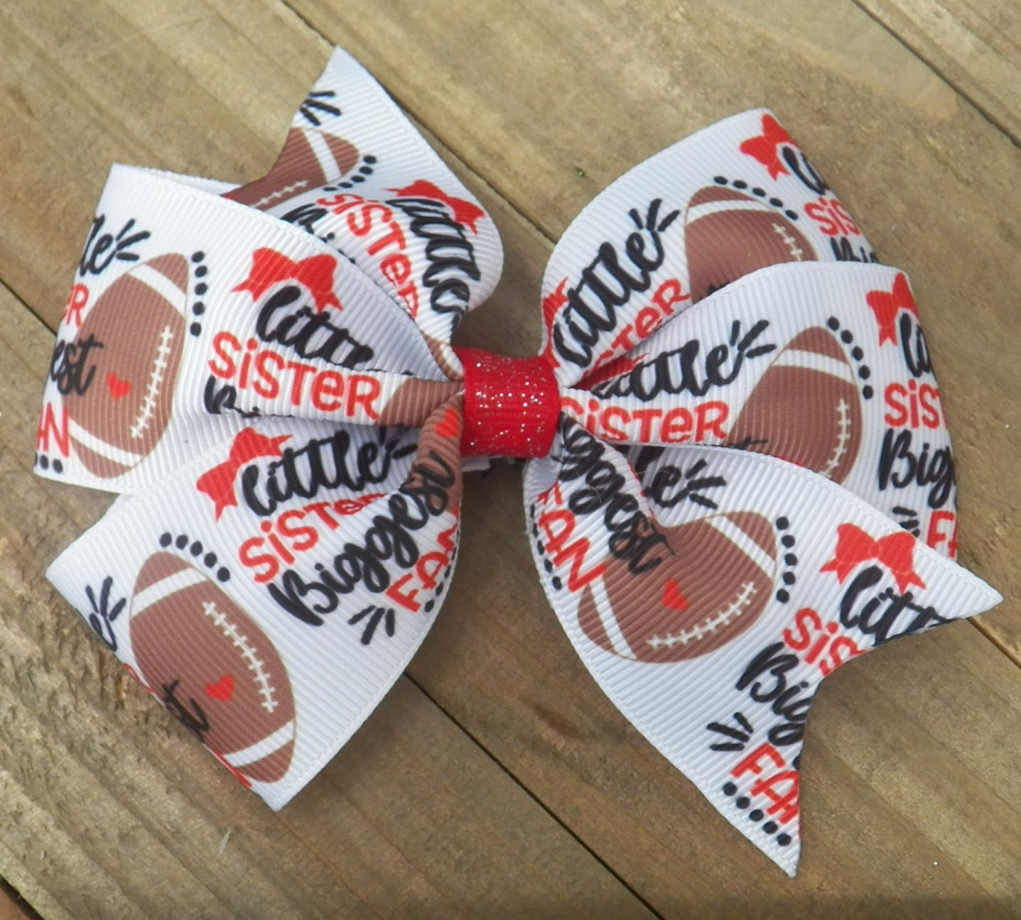 Little Sister Biggest Fan Football 4 "Pinwheel Hairbow with no Slip Grip