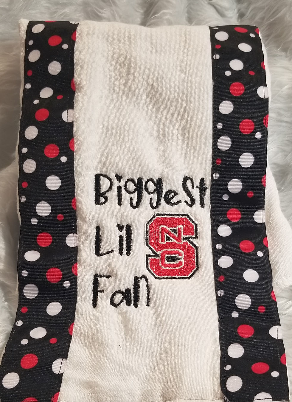 Thumbnail: Biggest Lil Fan NC State ribbon lined embroided Burpcloth