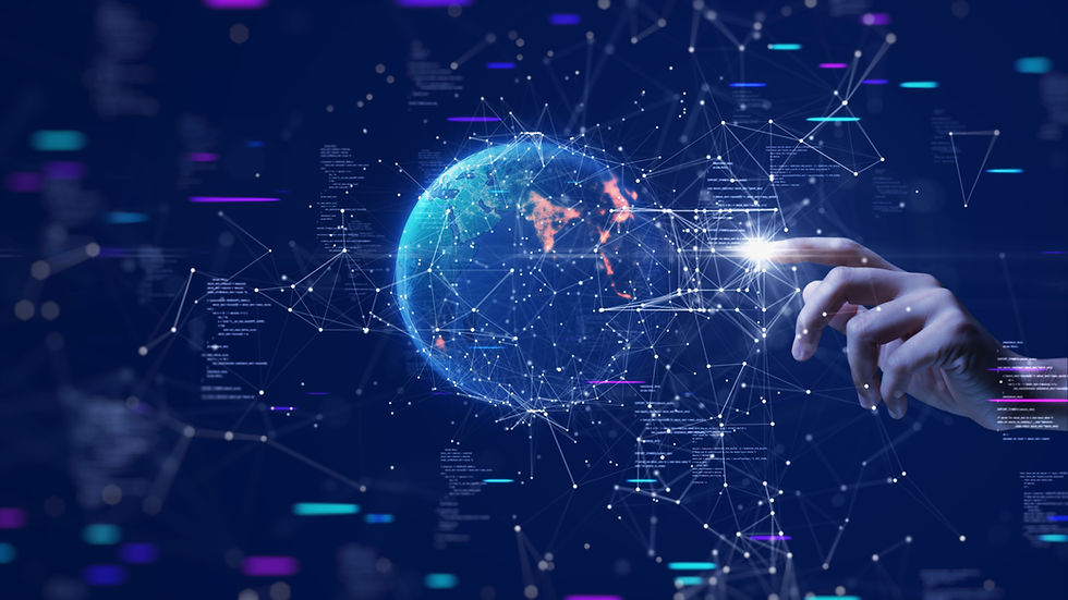 a man pointing at the data globe
