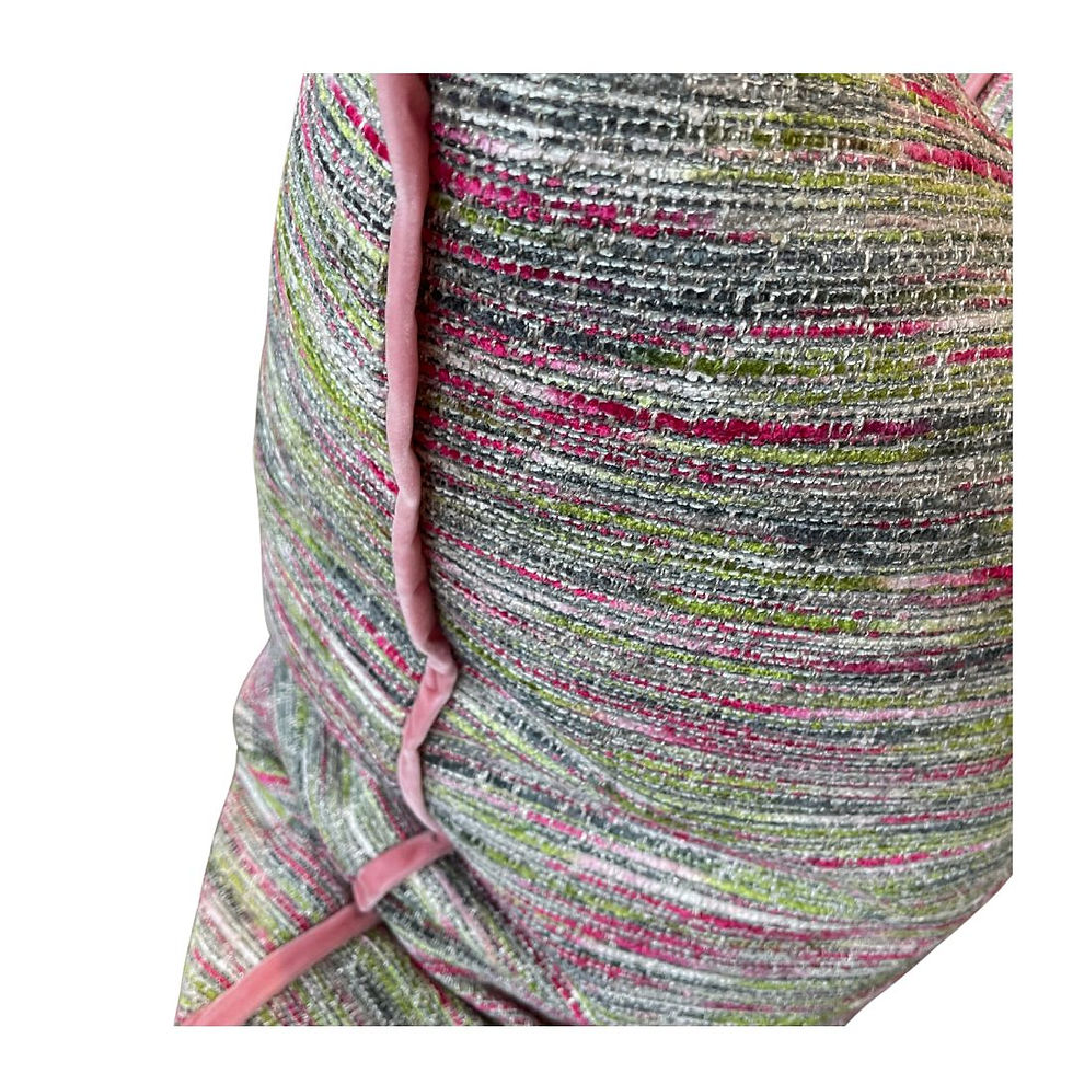 Thumbnail: Pink And Green woven textured cushions with Pink Velvet Trim. 61 X61cm
