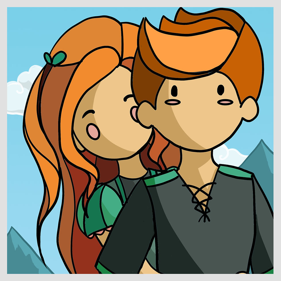 A polaroid style drawing of a brother and sister.