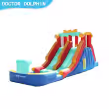 Thumbnail: מתנפח פארק מים ענק Doctor Dolphin – מגלשה כפולה ומתחם קפיצה