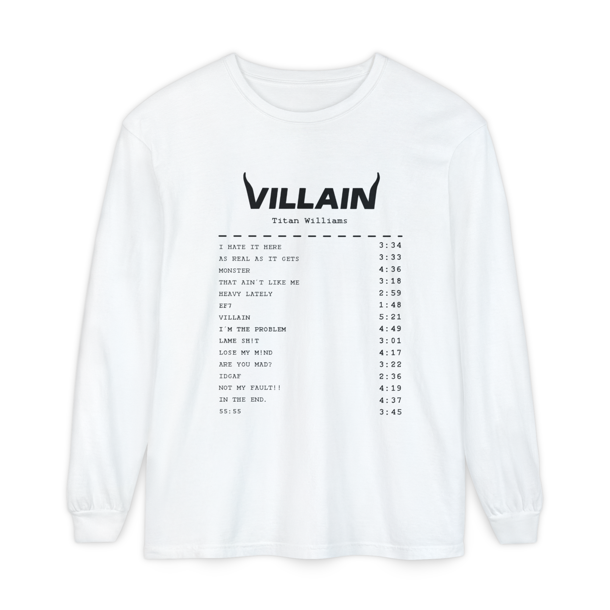 VILLAIN Receipt Track-list Unisex Long Sleeve