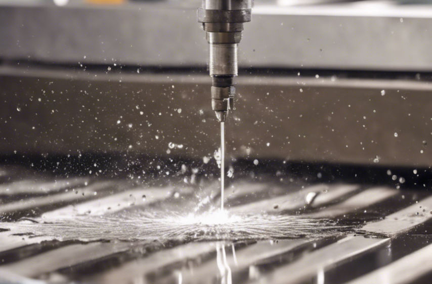 Waterjet cutting through metal with water