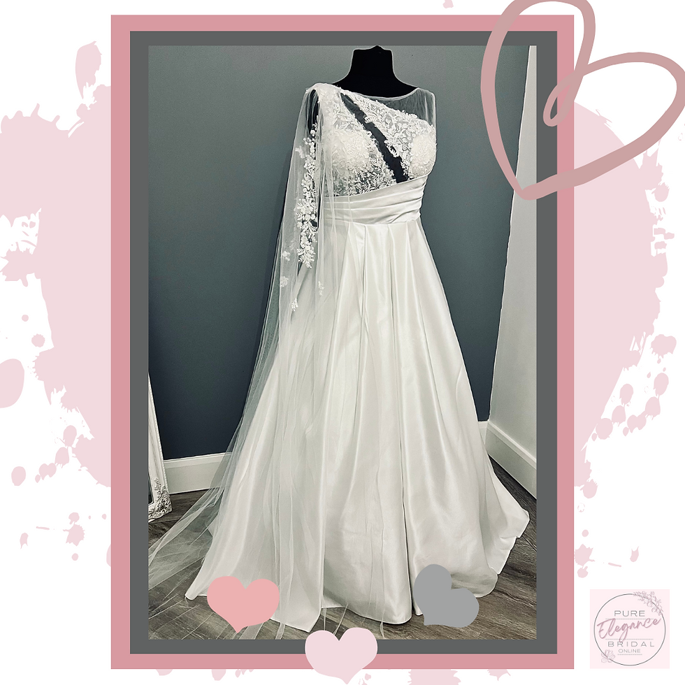 Thumbnail: Size 14/16 ‘Magdalena’ Asymmetric Illusion Neckline Satin Wedding Dress