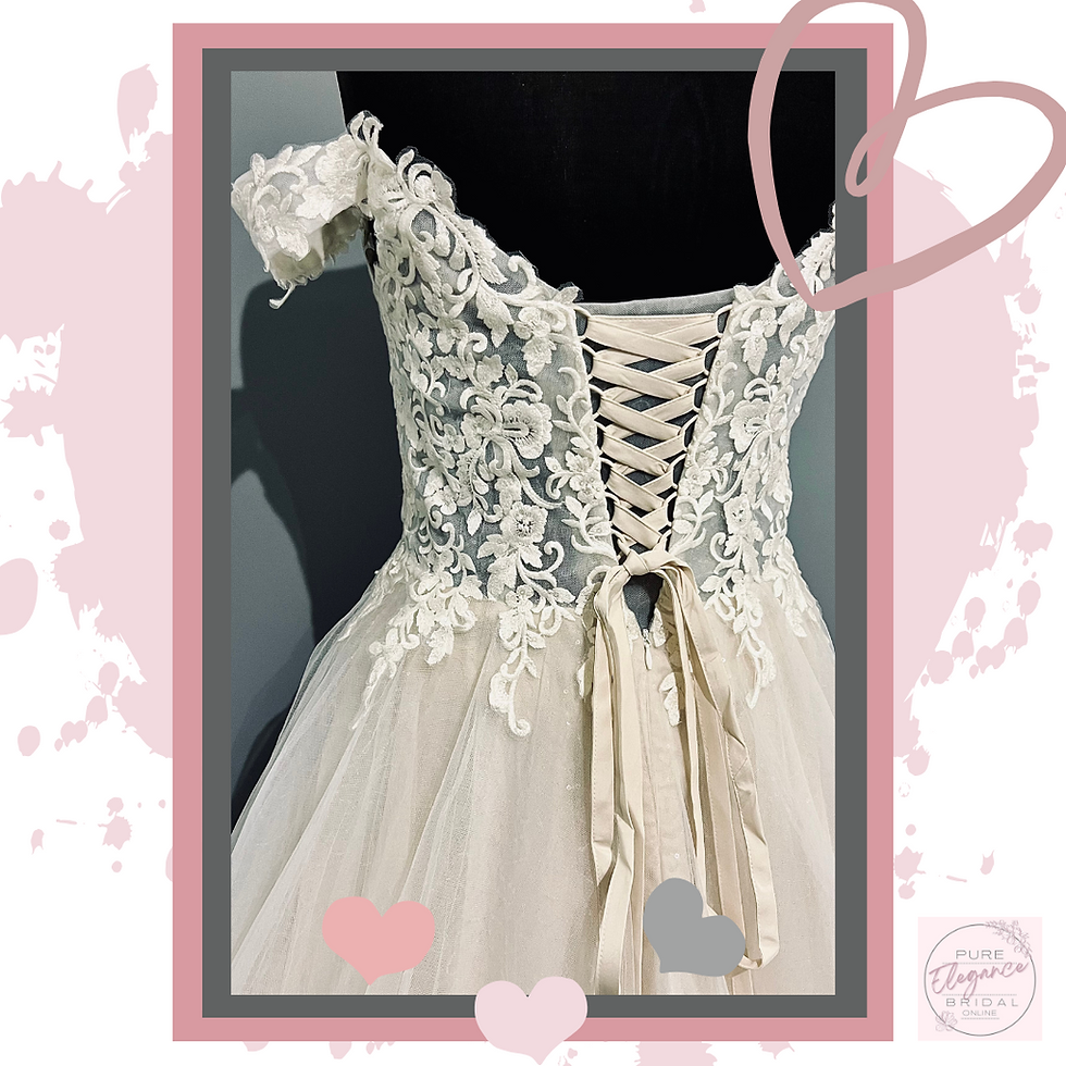 Thumbnail: Size 14/16 ‘Gabrielle’ Latte Lace Off Shoulder Wedding Dress