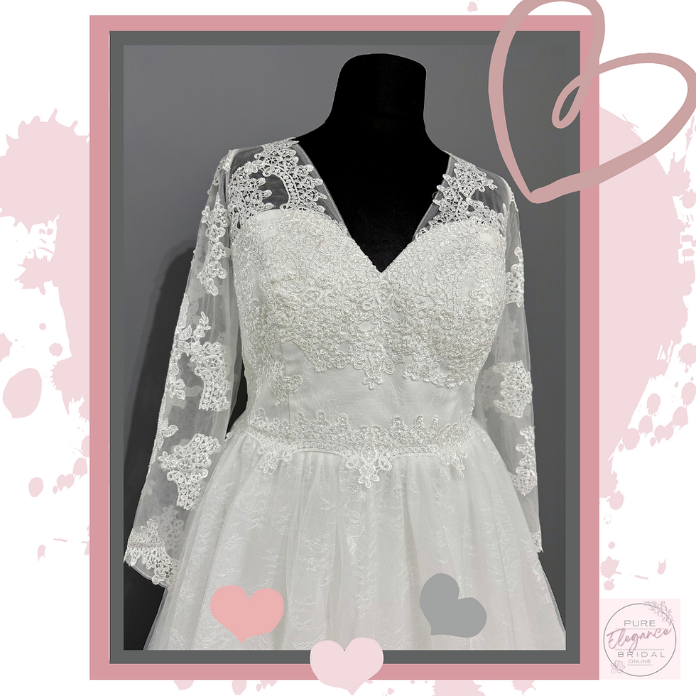 Thumbnail: Size 22/24 ‘Sara’ Ivory Long Sleeve Lace Bodice Wedding Dress