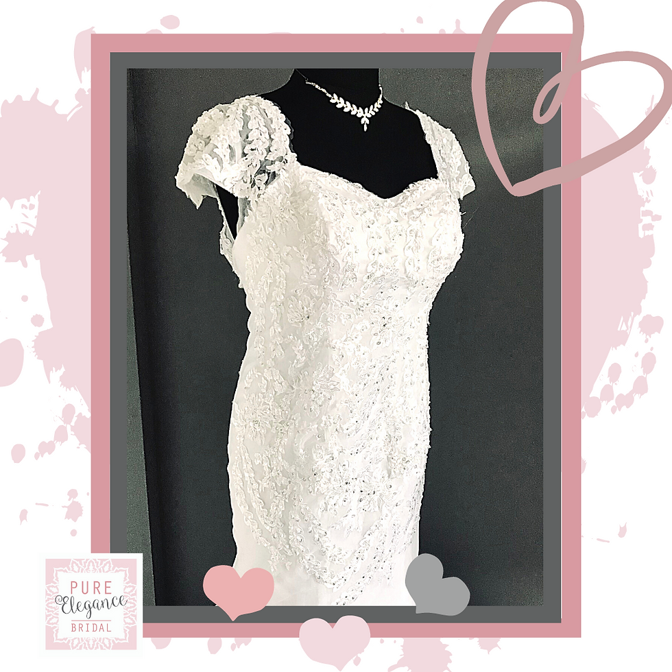 Thumbnail: Size 18/20 ‘Anita’ White Capped Sleeve Lace Bead and Sparkle Wedding Dress