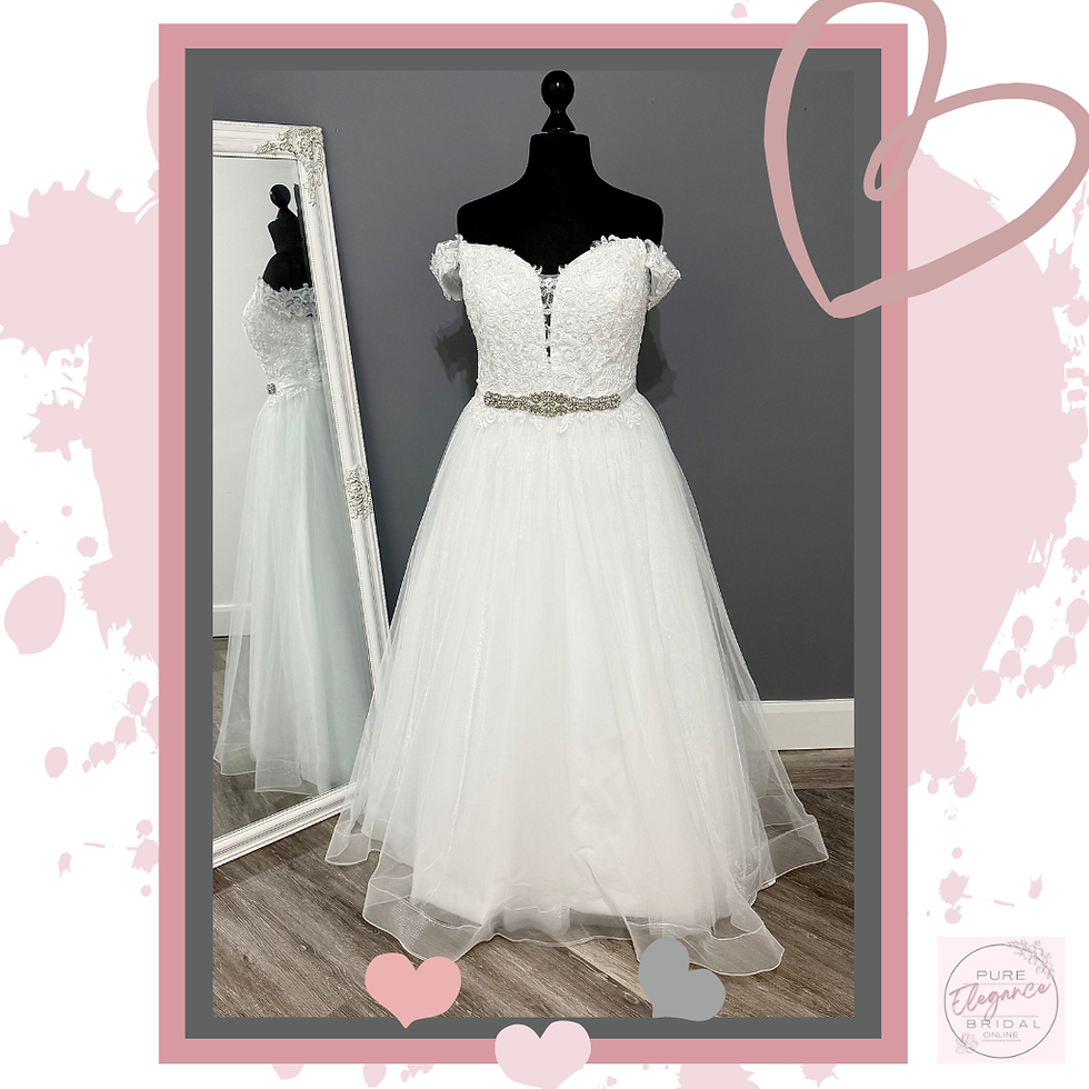 Thumbnail: Size 20/22 ‘Faye’ Ivory Off Shoulder Lace Beaded Bodice Wedding Dress