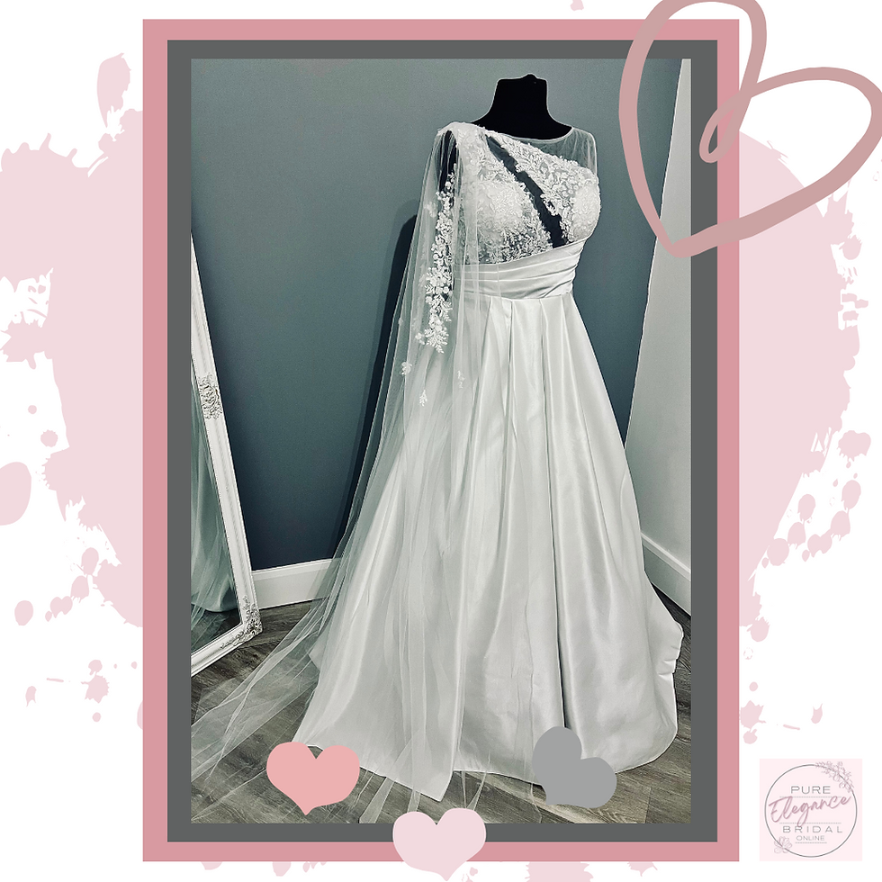 Thumbnail: Size 14/16 ‘Magdalena’ Asymmetric Illusion Neckline Satin Wedding Dress