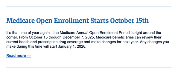 Medicare Open Enrollment Starts October 15 through December 7, 2025