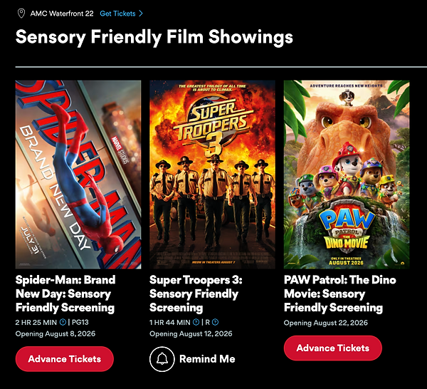 AMC Sensory Friendly Movies August 2026