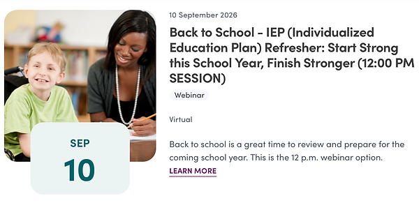 Back to School IEP Refresher September 10, 2026 12:00PM