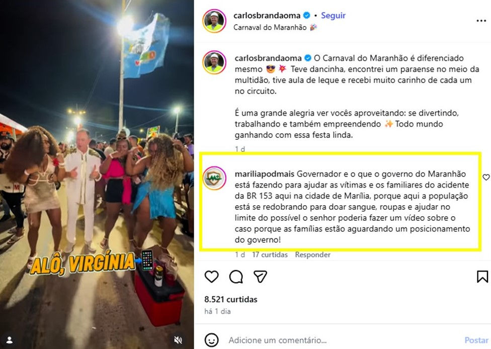 Apelo digital: Marília Podmais cobrou posicionamento ao governador do Maranhão em sua rede social