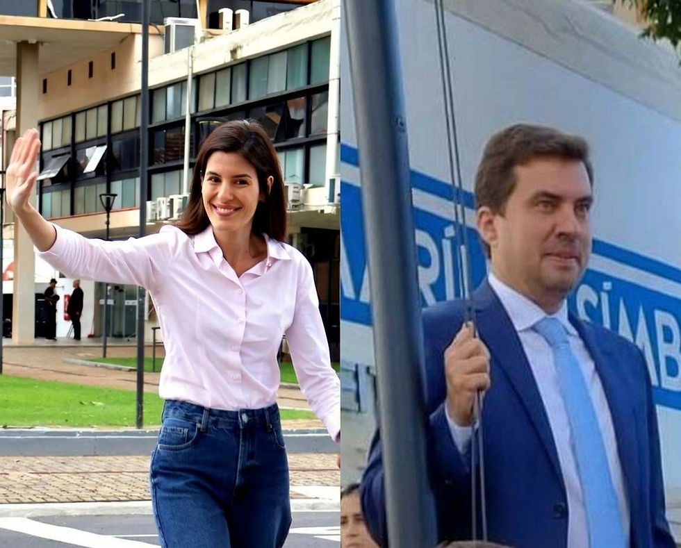 Nas mãos dos eleitor: Dani Alonso (PL) e Vinicius Camarinha (PSDB) em frente à Prefeitura de Marília