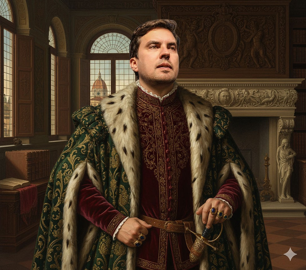 De volta ao trono: 'Príncipe' Vinícius, com vestes comuns aos seus pares no século XVI | Foto: Gemini