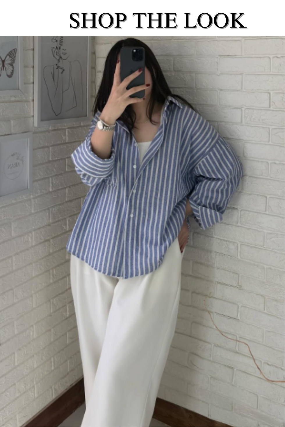 Effortless Chic: Striped Button-Down Shirt + Wide-Leg White Pants