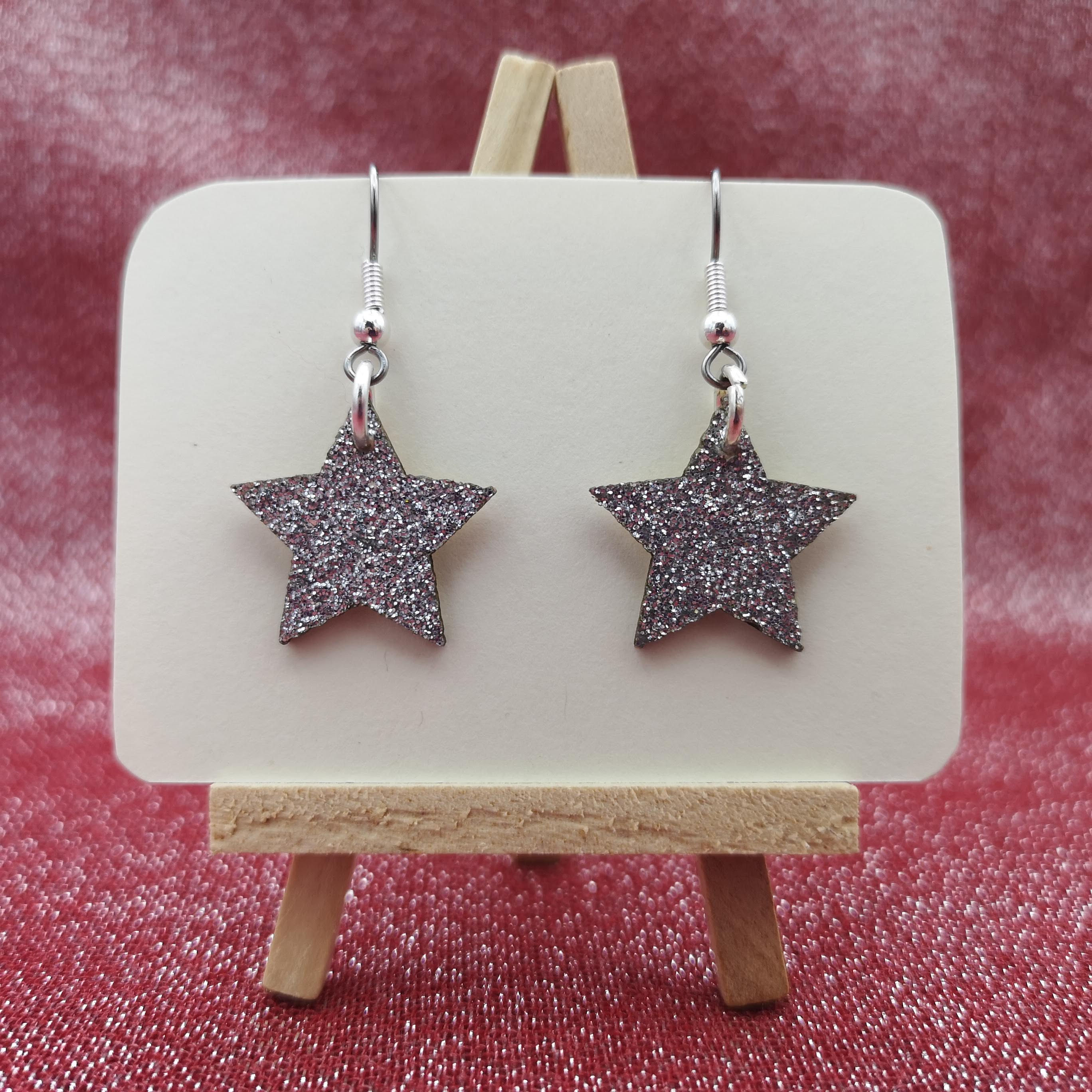 Glitter Star Earrings Silver