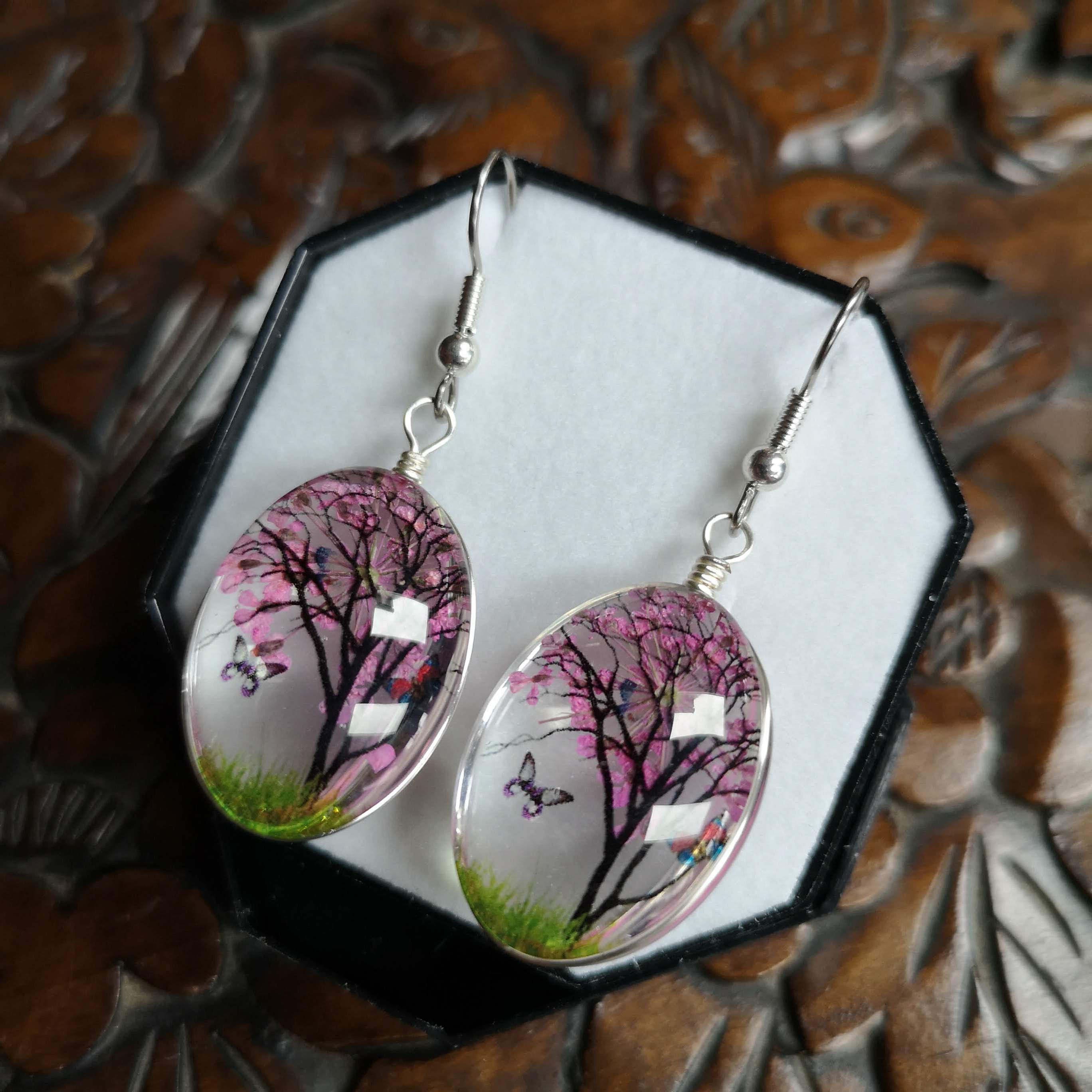 Bright Pink Blossom Tree Earrings
