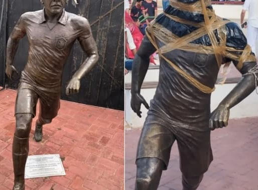 Estátua em homenagem a Daniel Alves é vandalizada em Juazeiro