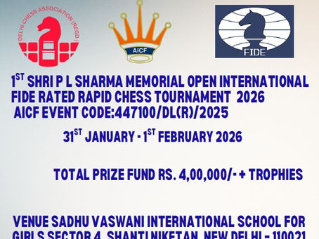 1st Shri P L Sharma Memorial Open International FIDE Rated Rapid Chess Tournament-2026