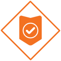 Icon of shield with checkmark symbolising compliance with legal and regulatory requirements