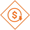 Icon of dollar sign with downward arrow representing cost savings