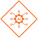 Icon showing AI surrounded by nodes to represent AI-ready data archives