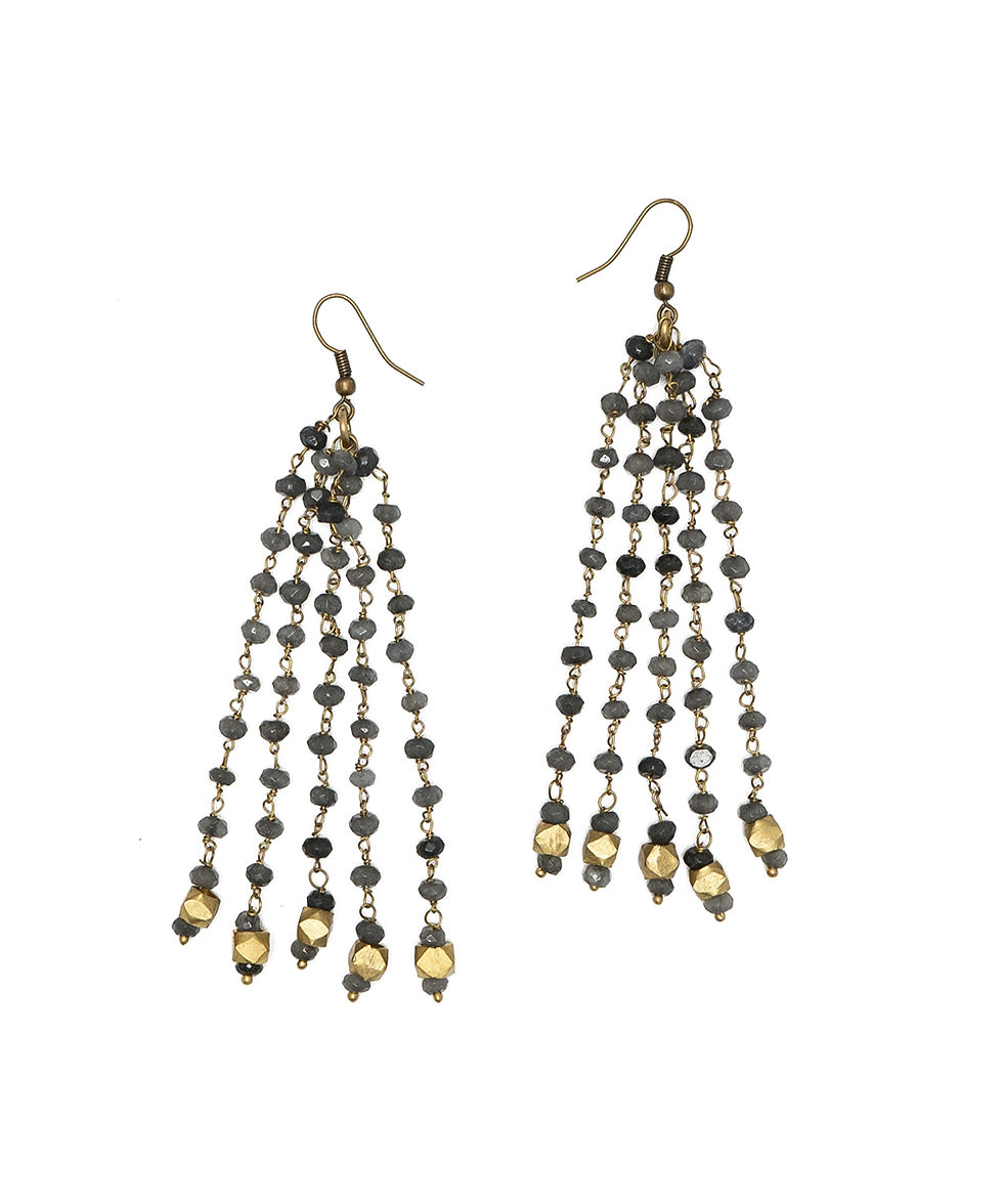 Thumbnail: Grey Genuine Semiprecious Gemstone and Dokra Brass Earring